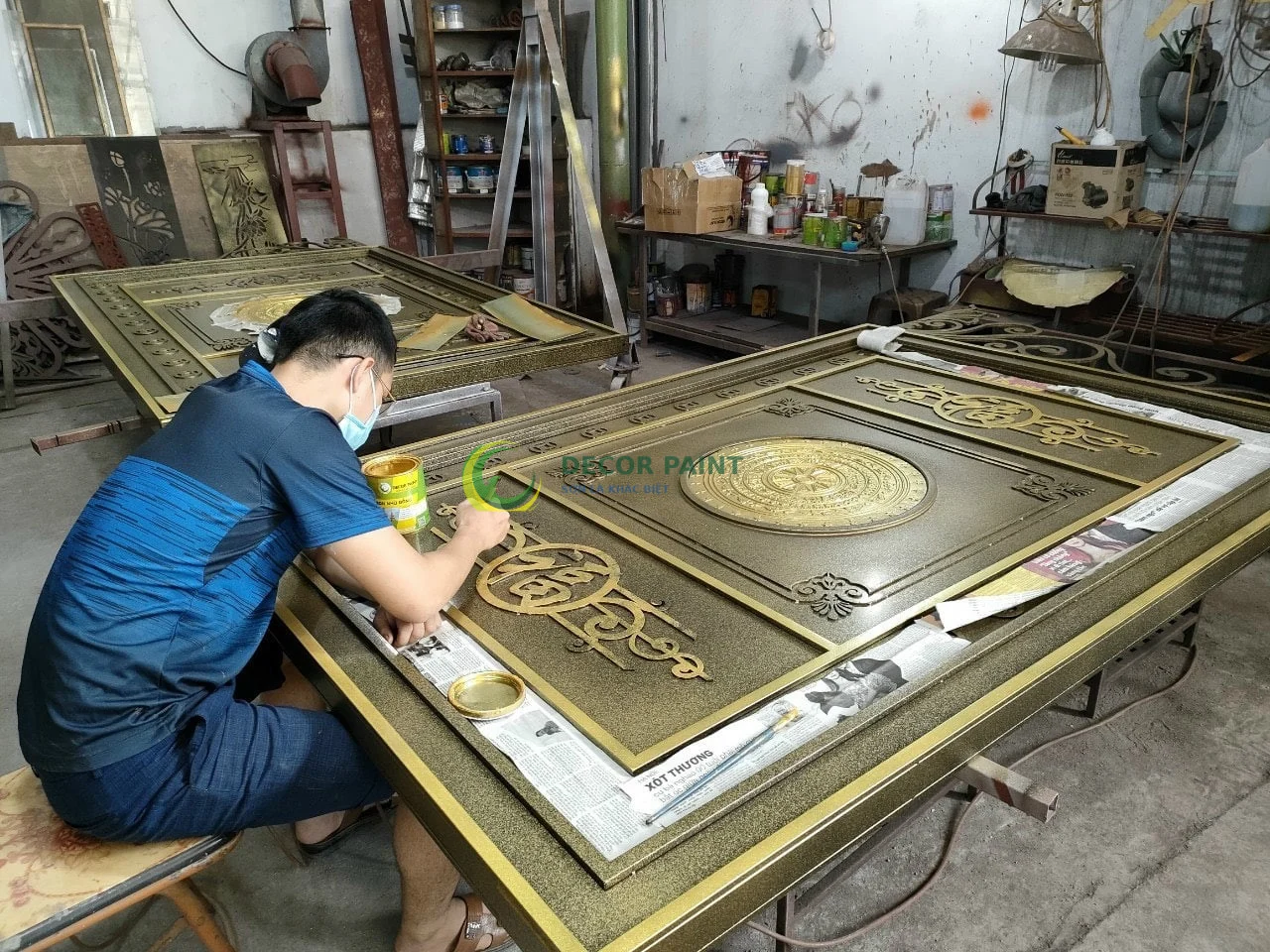 1.0 Kg - Sơn nhũ ca may vàng nghệ sơn cửa cổng