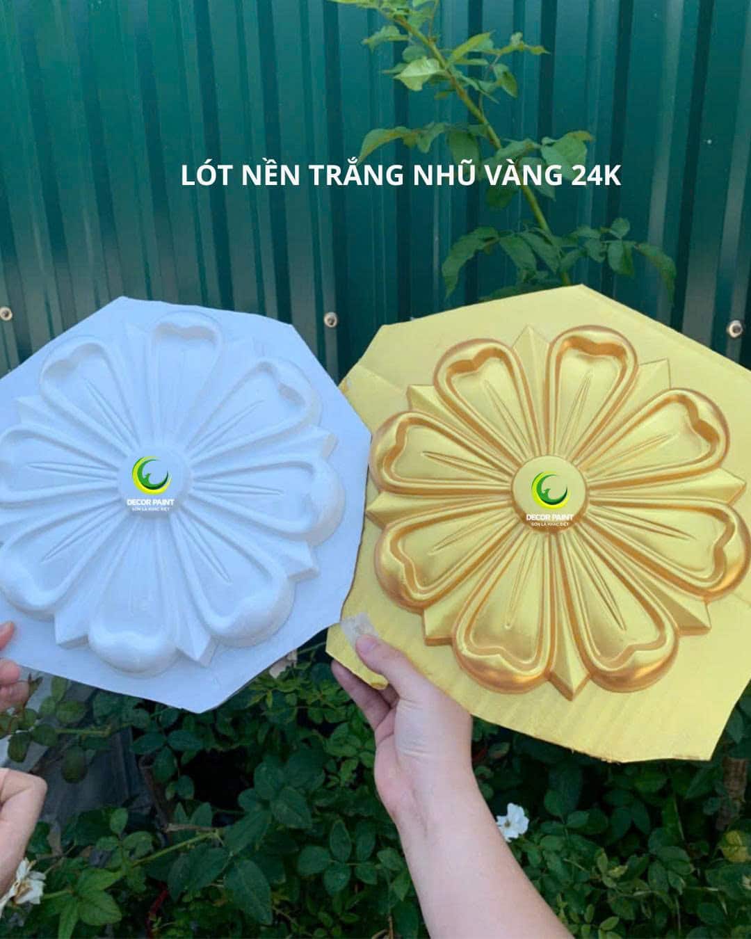 Sơn nhũ vàng 24K A12 vàng gold trên mâm trần, phào chỉ, thạch cao