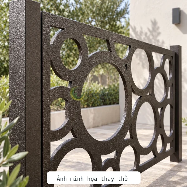 Ảnh minh họa thay thế: sơn nhám sần màu cát cháy trên cổng sắt CNC.