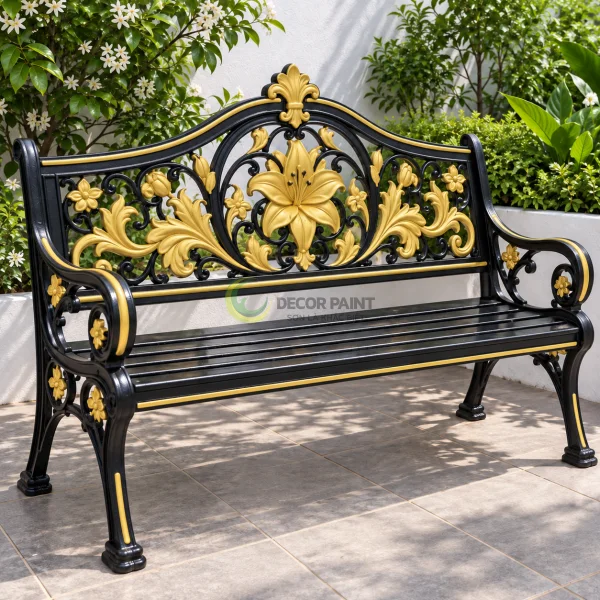 5.0 Kg – Sơn nhũ vàng 24K 1 thành phần A11 cánh to vàng tươi — Ghế sắt đen vàng