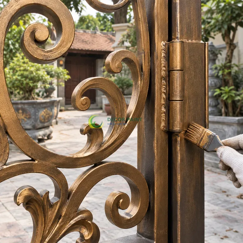Minh hoạ sơn giả màu đồng vàng trên sắt thép bằng sản phẩm sơn Decor Paint