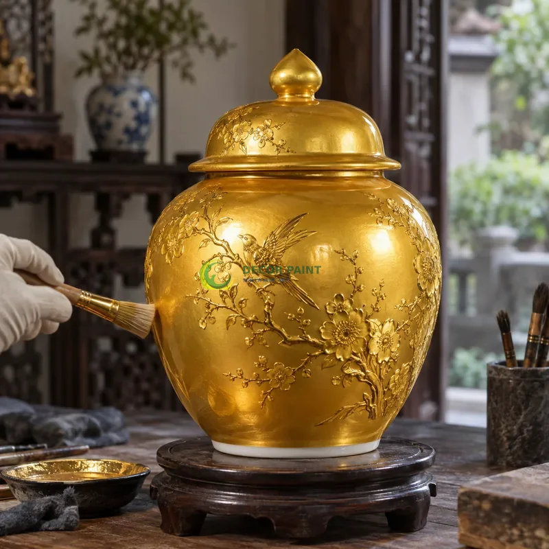 Minh hoạ sơn giả vàng 24K trên gốm sứ bằng sản phẩm sơn Decor Paint