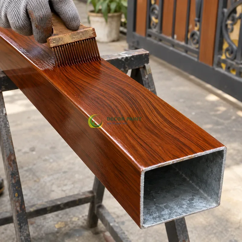 Minh hoạ kỹ thuật sơn giả gỗ sắt hộp mạ kẽm bằng sản phẩm sơn Decor Paint