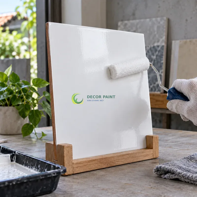 Minh hoạ sơn bám trên gạch men bằng sản phẩm sơn Decor Paint