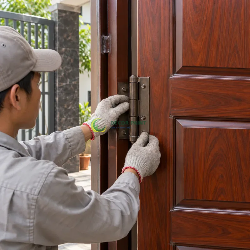 Minh hoạ thi công cửa sắt, sơn cửa sắt giả gỗ bằng sản phẩm sơn Decor Paint