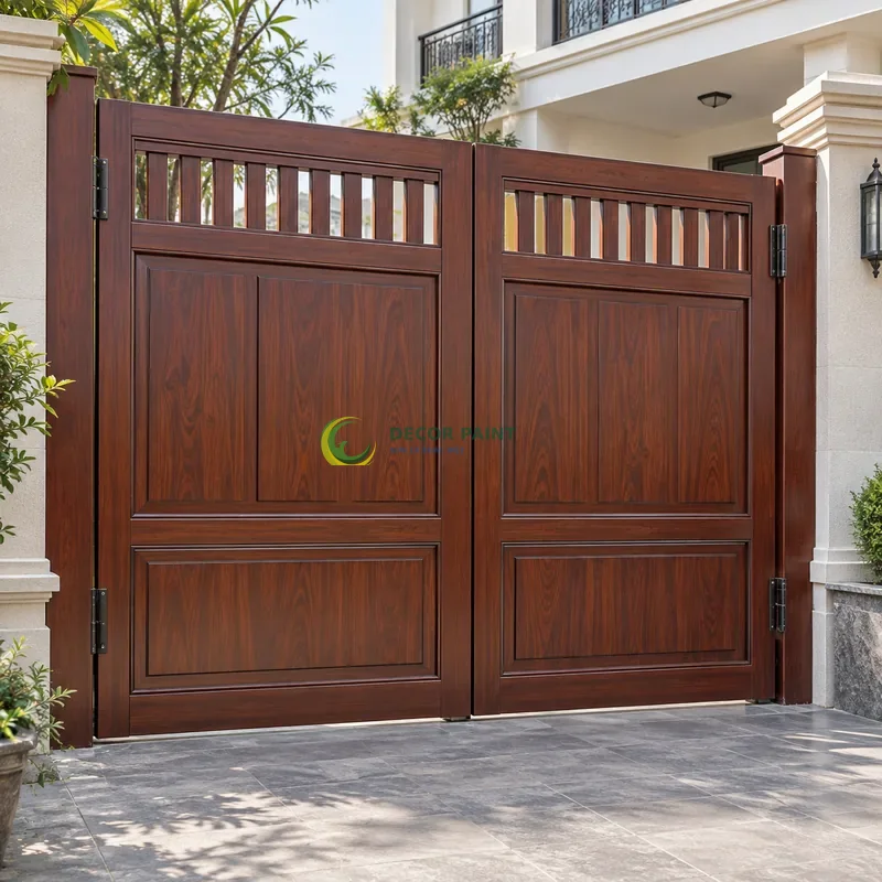 Minh hoạ cửa sắt giả gỗ đẹp, mẫu cửa sắt biệt thự bằng sản phẩm sơn Decor Paint