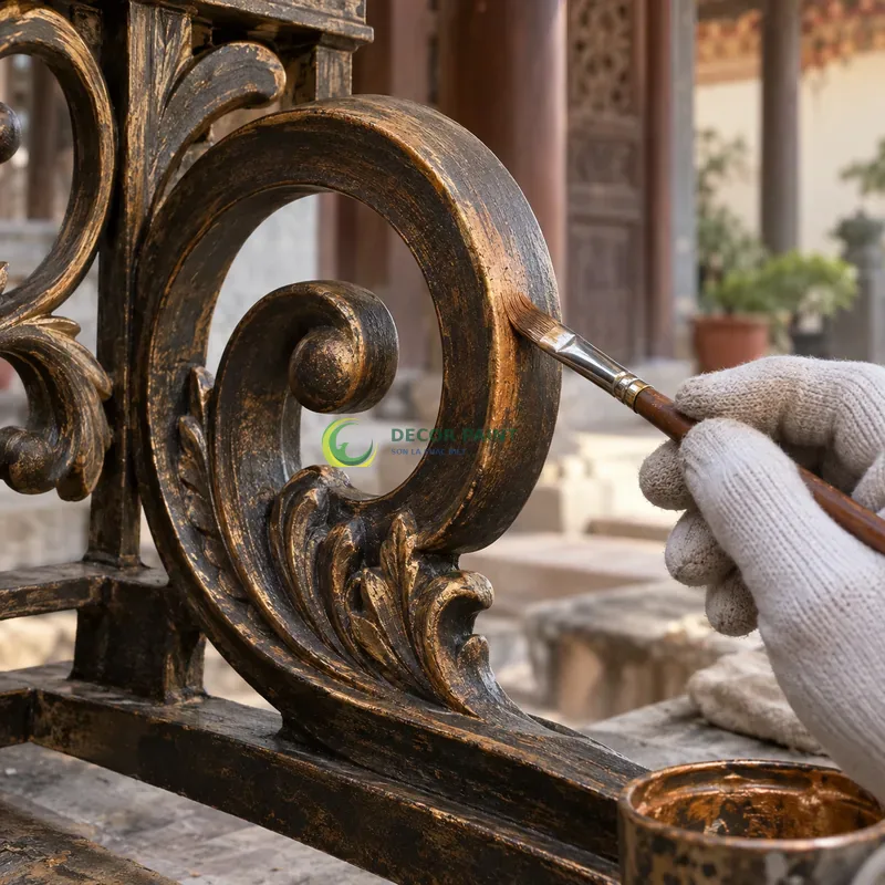 Minh hoạ hướng dẫn sơn giả đồng cổ bằng sản phẩm sơn Decor Paint