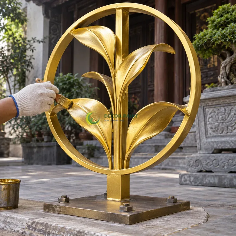 Minh hoạ sơn giả vàng 24K trên kim loại bằng sản phẩm sơn Decor Paint