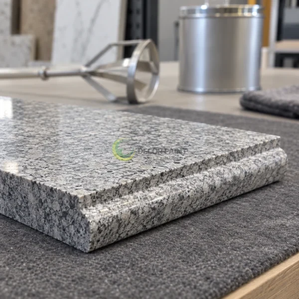 Tấm đá granite xám được chuẩn bị cùng dụng cụ pha lớp phủ.