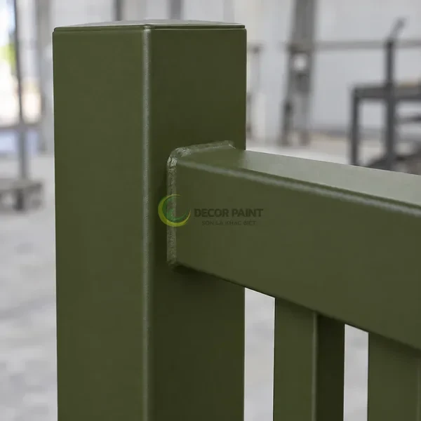 Bề mặt và mối nối sắt hộp sau khi phủ màu xanh rêu gốc cây.