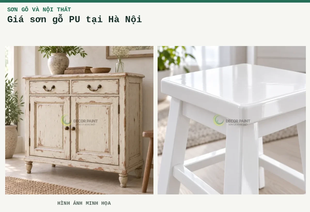 Giá sơn gỗ PU tại Hà Nội – Hình ảnh minh họa: Tủ gỗ sơn trắng ngà giả cổ, tạo vệt mài nâu tại cạnh và chi tiết trang trí; Ghế gỗ trắng bóng.