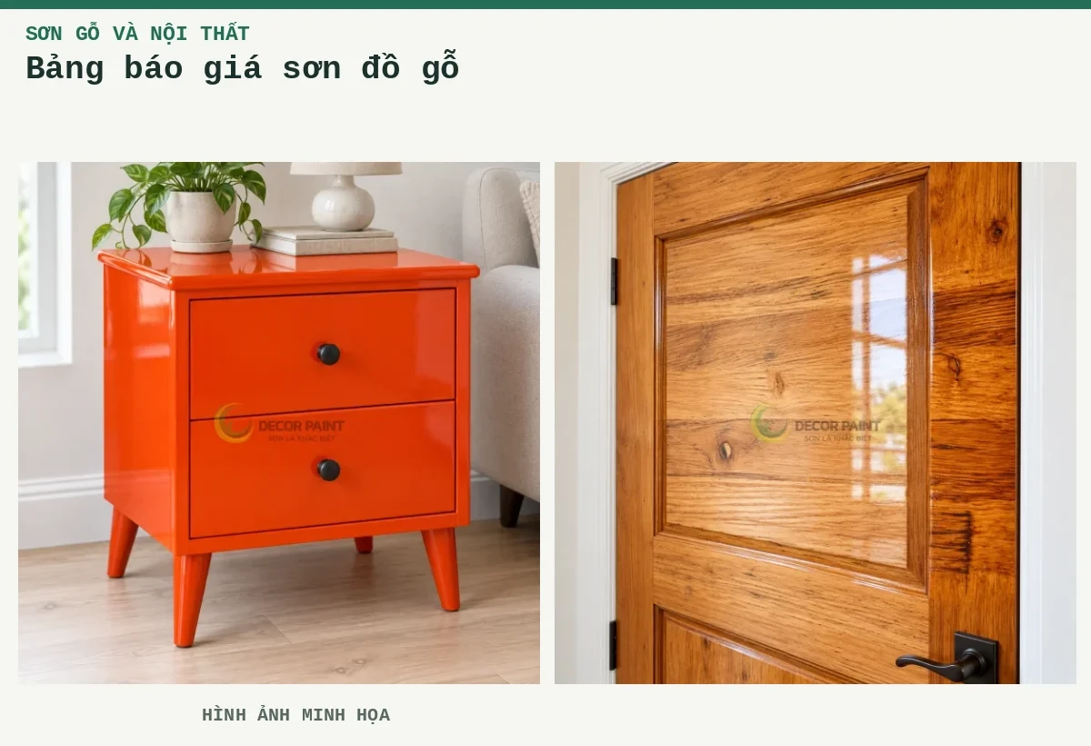Bảng báo giá sơn đồ gỗ – Hình ảnh minh họa: Tủ gỗ đỏ cam RS003; Cửa gỗ phủ bóng trong.