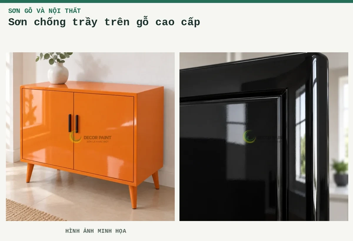 Sơn chống trầy trên gỗ cao cấp – Hình ảnh minh họa: Tủ gỗ vàng cam RS004; Cánh tủ gỗ.