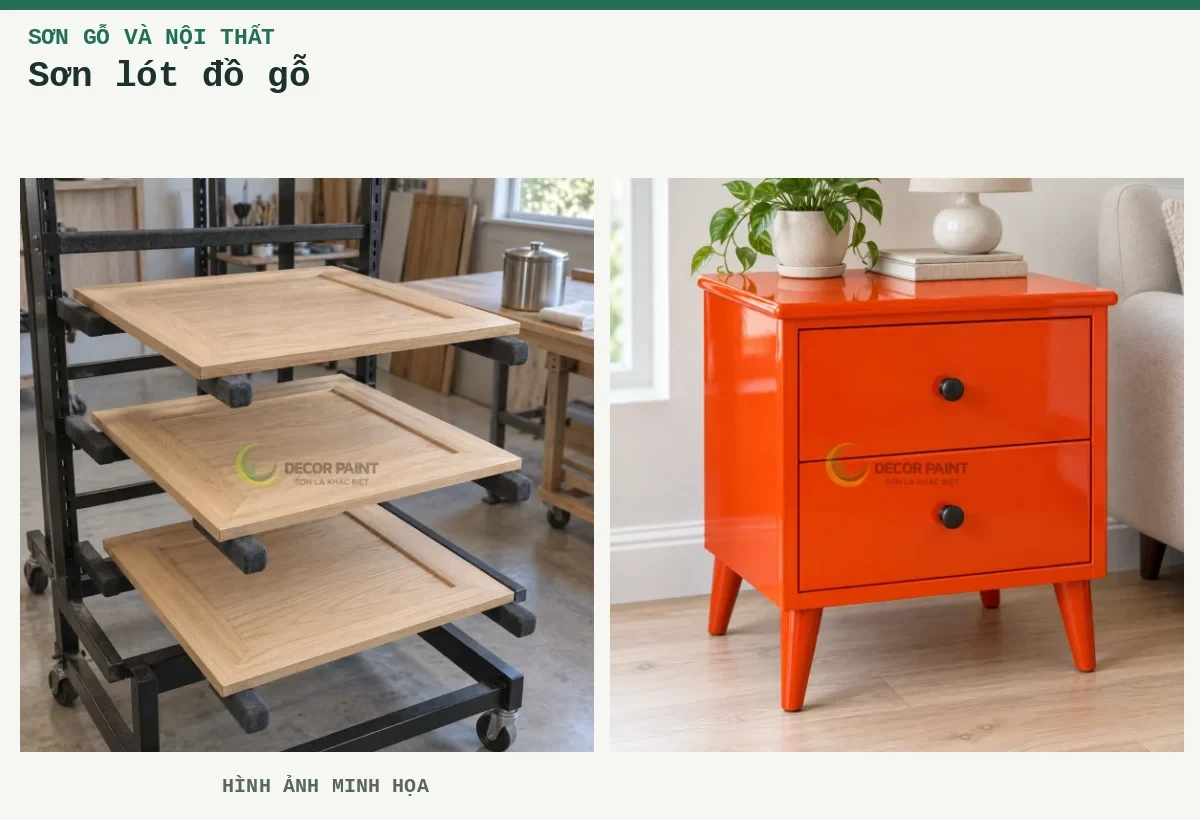 Sơn lót đồ gỗ – Hình ảnh minh họa: Cánh tủ gỗ trên giá; Tủ gỗ đỏ cam RS003.