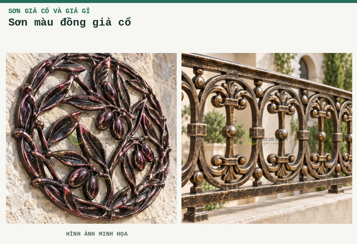 Sơn màu đồng giả cổ – Hình ảnh minh họa: Cổng giả cổ đen ánh đồng; Ứng dụng giả cổ số 3.