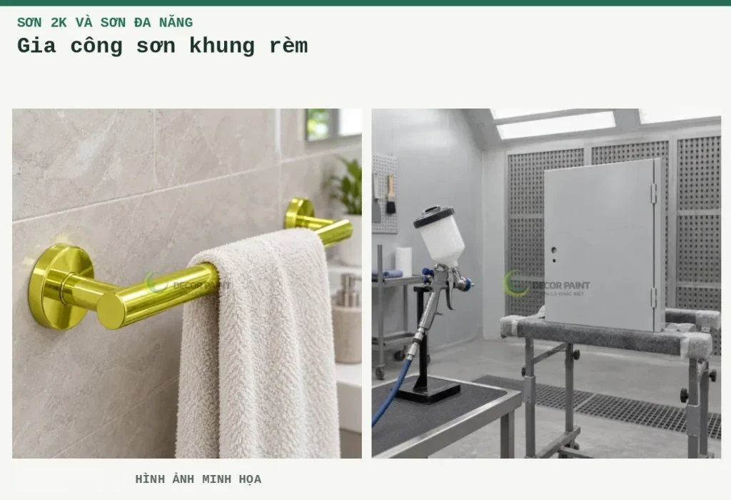 Gia công sơn khung rèm – Hình ảnh minh họa: Thanh treo ống kim loại sơn giả vàng; .