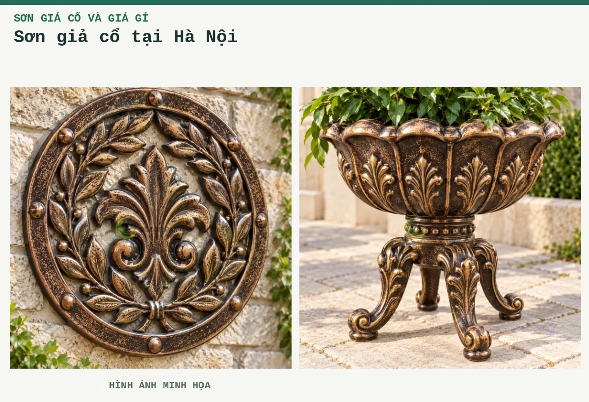 Sơn giả cổ tại Hà Nội – Hình ảnh minh họa: Ứng dụng giả cổ số 1; Ứng dụng giả cổ số 5.