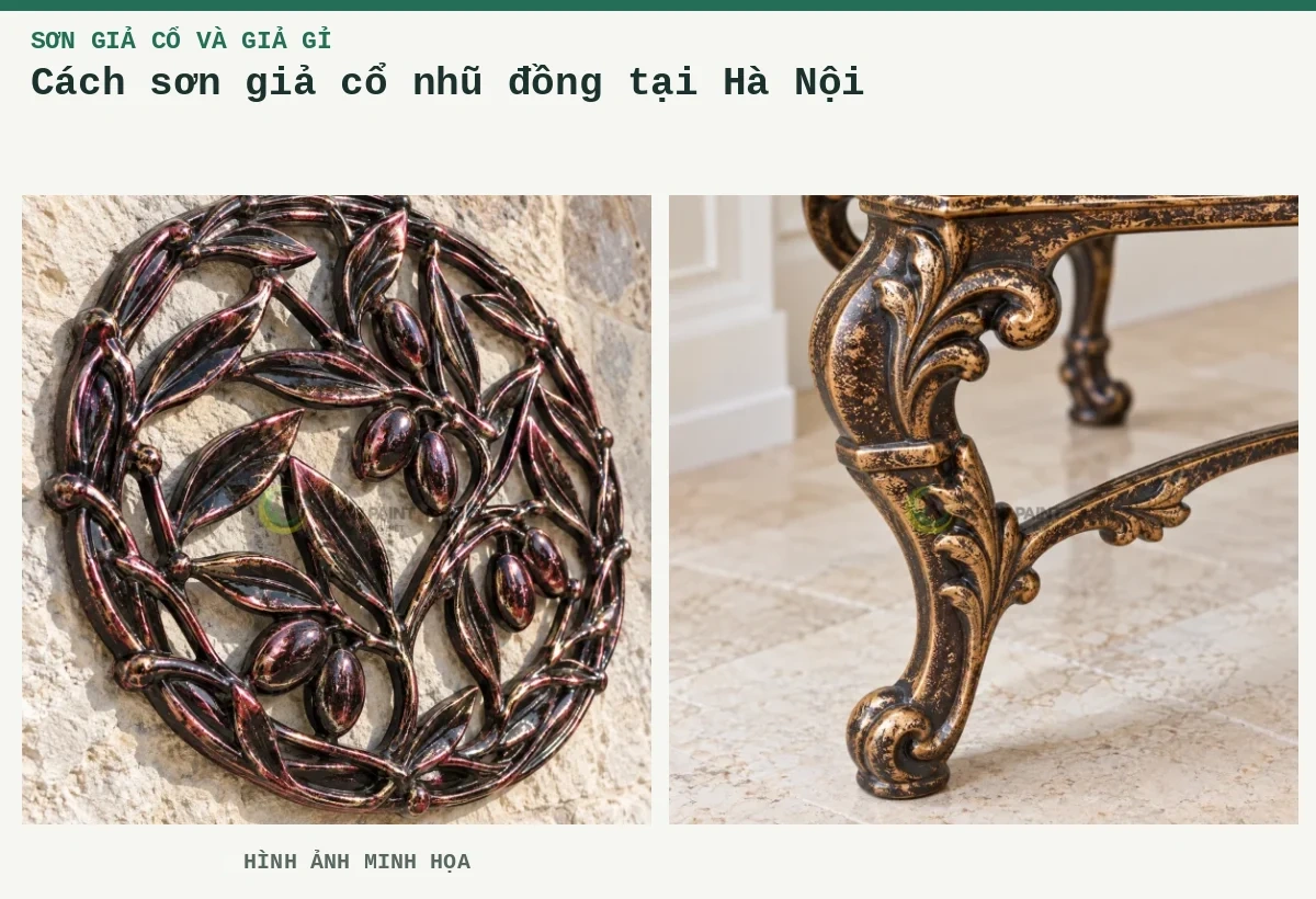 Cách sơn giả cổ nhũ đồng tại Hà Nội – Hình ảnh minh họa: Cổng giả cổ đen ánh đồng; Chi tiết giả cổ số 4.