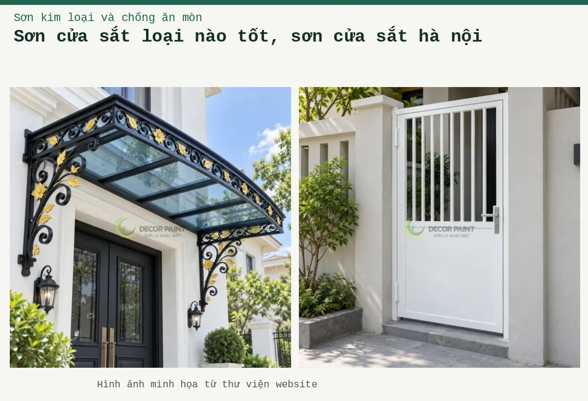 Sơn cửa sắt loại nào tốt, sơn cửa sắt hà nội – Ảnh minh họa: Mái kính cửa vào phối sắt đen nhũ vàng; Cửa sắt hoàn thiện màu trắng tại lối vào nhà.