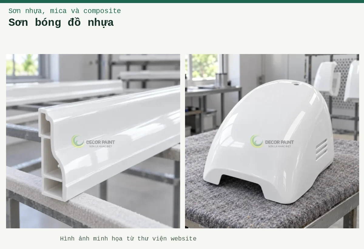Sơn bóng đồ nhựa – Ảnh minh họa: Thanh nhựa trắng bóng; Vỏ nhựa trắng bóng.