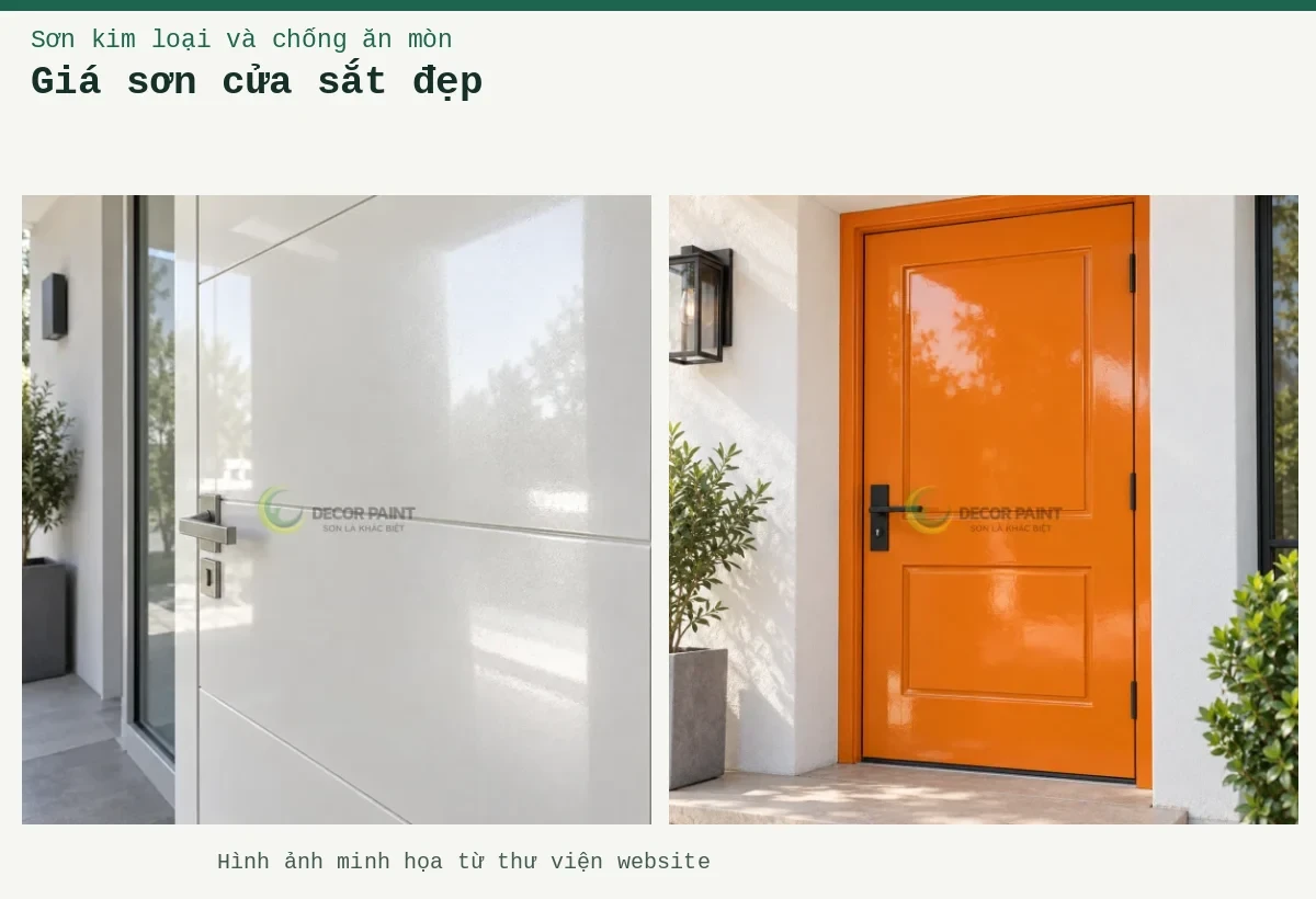 Giá sơn cửa sắt đẹp – Ảnh minh họa: Cửa thép trắng ngọc trai; Cửa thép vàng cam RS004.