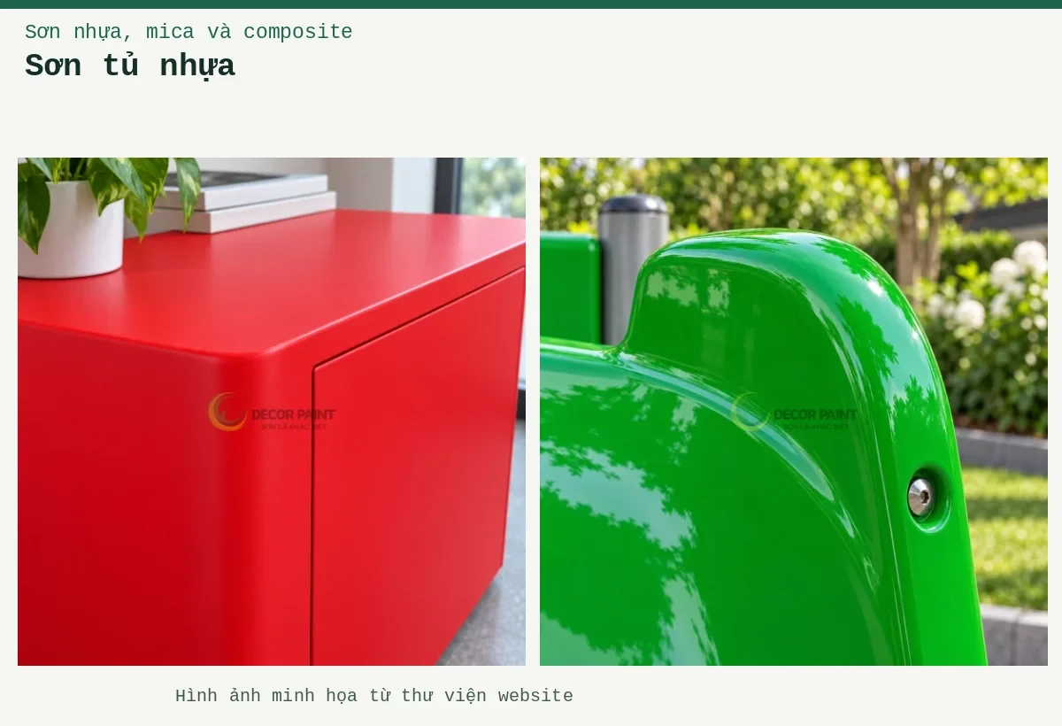 Sơn tủ nhựa – Ảnh minh họa: Cận cảnh mép tủ composite; Tấm nhựa và ốc chìm.