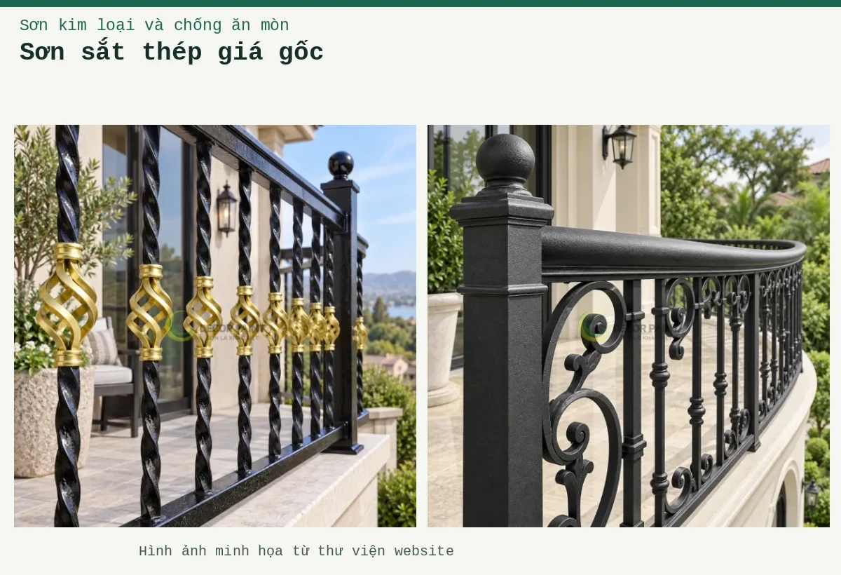 Sơn sắt thép giá gốc – Ảnh minh họa: Lan can ban công sắt mỹ thuật; Lan can sắt xoắn.