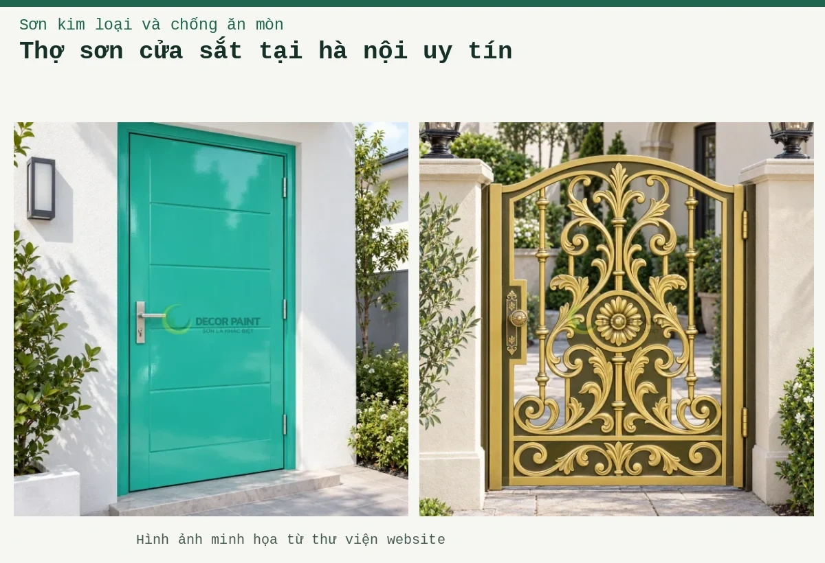 Thợ sơn cửa sắt tại hà nội uy tín – Ảnh minh họa: Cửa thép xanh RS006; Cửa đi bộ gang đúc.