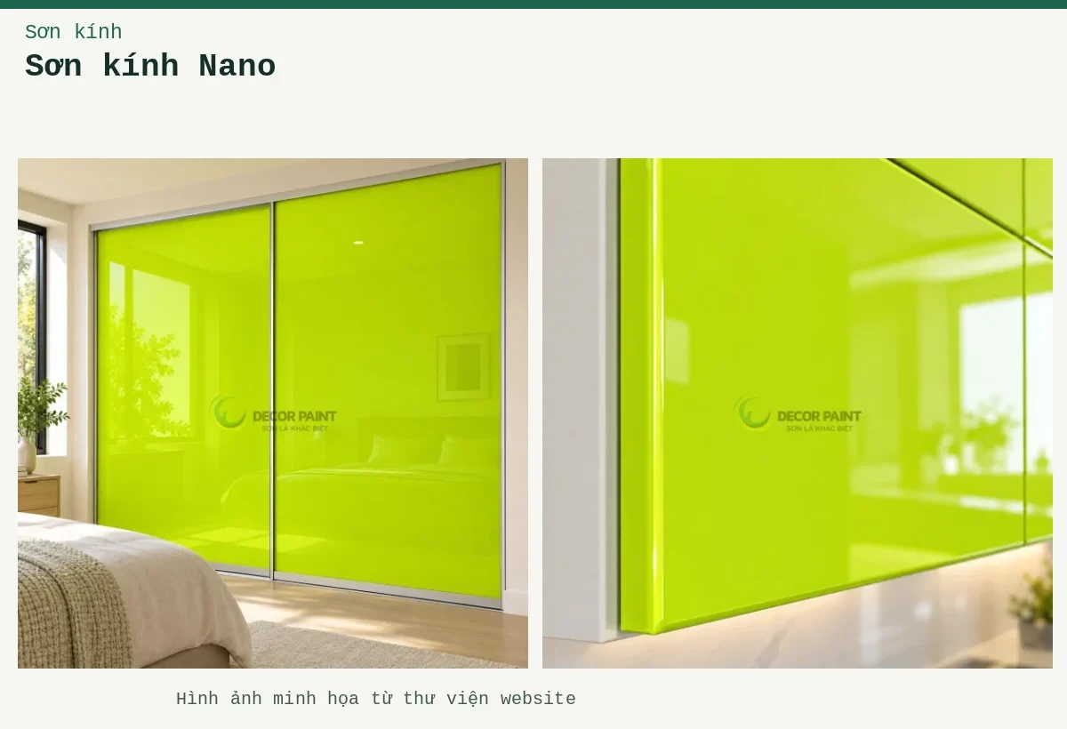 Sơn kính Nano – Ảnh minh họa: Cận cạnh cửa kính; Cửa kính tủ áo.