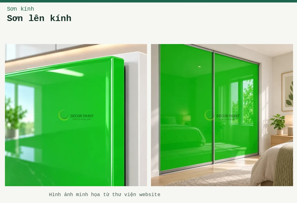 Sơn lên kính – Ảnh minh họa: Cận cạnh cửa kính; Cửa kính tủ áo.