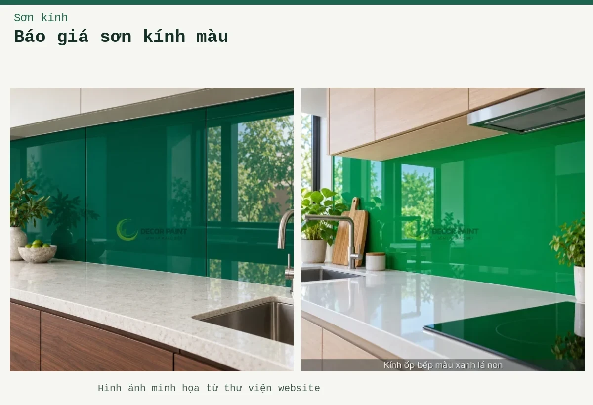 Báo giá sơn kính màu – Ảnh minh họa: Kính bếp xanh lá; Kính bếp xanh ngọc.