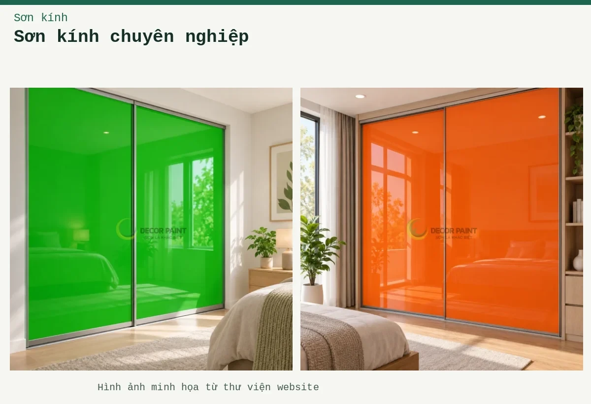 Sơn kính chuyên nghiệp – Ảnh minh họa: Cửa kính tủ áo; Cửa kính tủ áo.