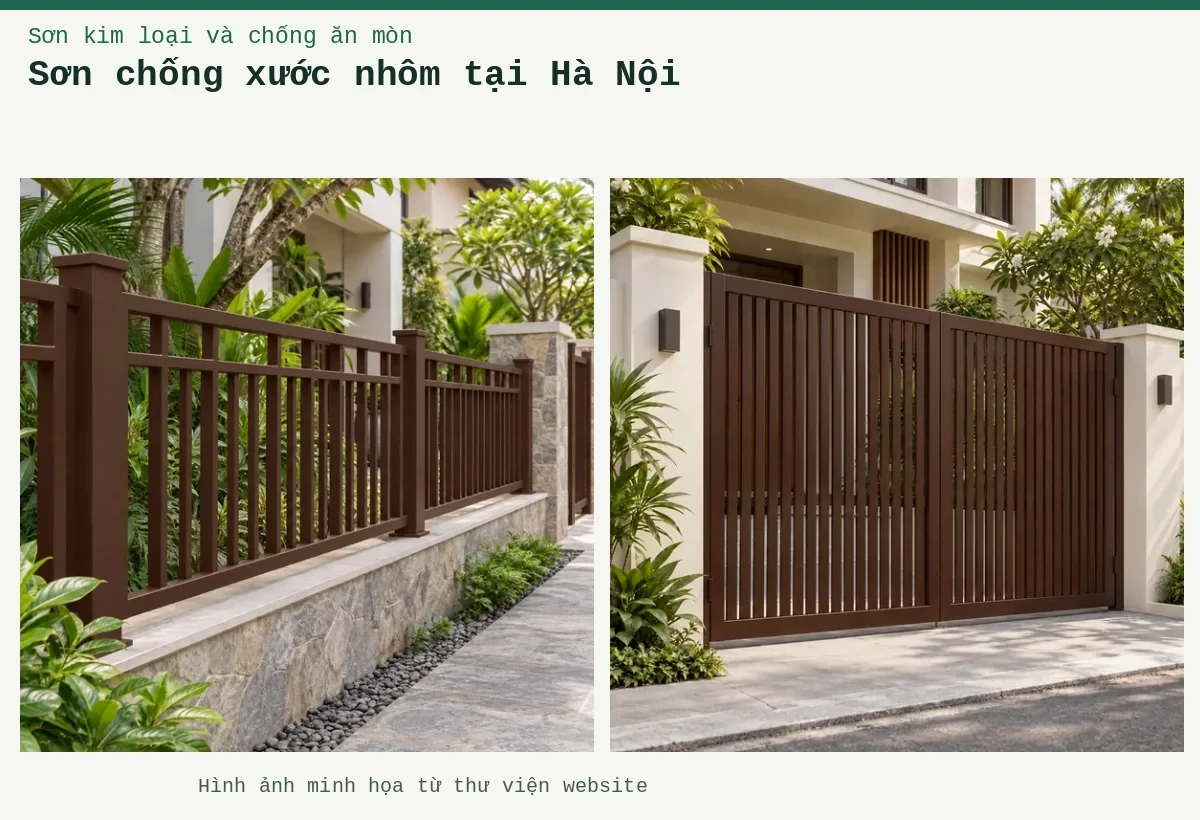 Sơn chống xước nhôm tại Hà Nội – Ảnh minh họa: Sơn nhôm xingfa nâu mờ – ứng dụng trên cửa cổng hoặc lan can; Sơn nhôm xingfa nâu mờ – ứng dụng trên cửa cổng hoặc hàng rào.