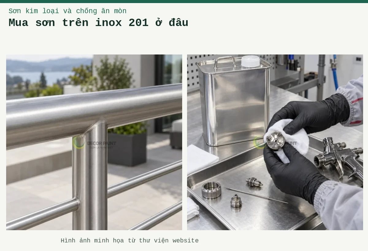 Mua sơn trên inox 201 ở đâu – Ảnh minh họa: Lan can inox vân xước phủ trong; Vệ sinh đầu phun.