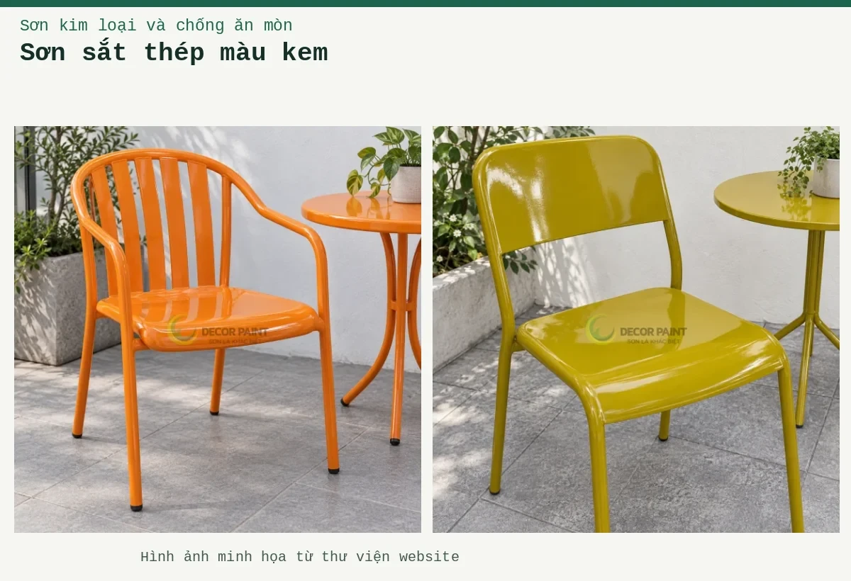 Sơn sắt thép màu kem – Ảnh minh họa: Bàn ghế sắt vàng cam; Bàn ghế sắt vàng RS007.
