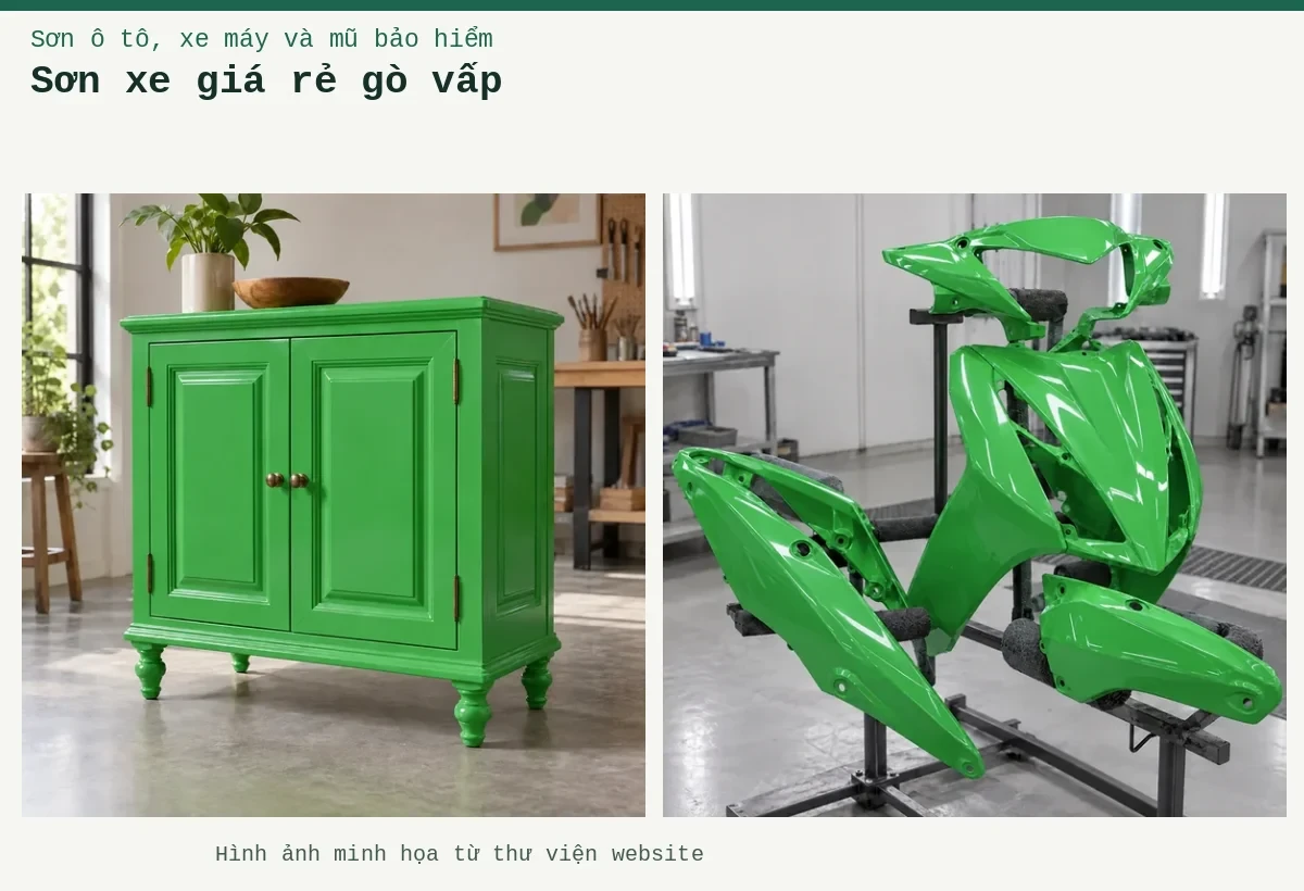Sơn xe giá rẻ gò vấp – Ảnh minh họa: bộ ốp nhựa xe máy được phủ sơn; tủ gỗ hoàn thiện lớp sơn.