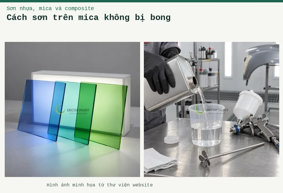 Cách sơn trên mica không bị bong – Ảnh minh họa: Tấm acrylic trong màu xuyên sáng; Chuẩn bị dung môi 2K.