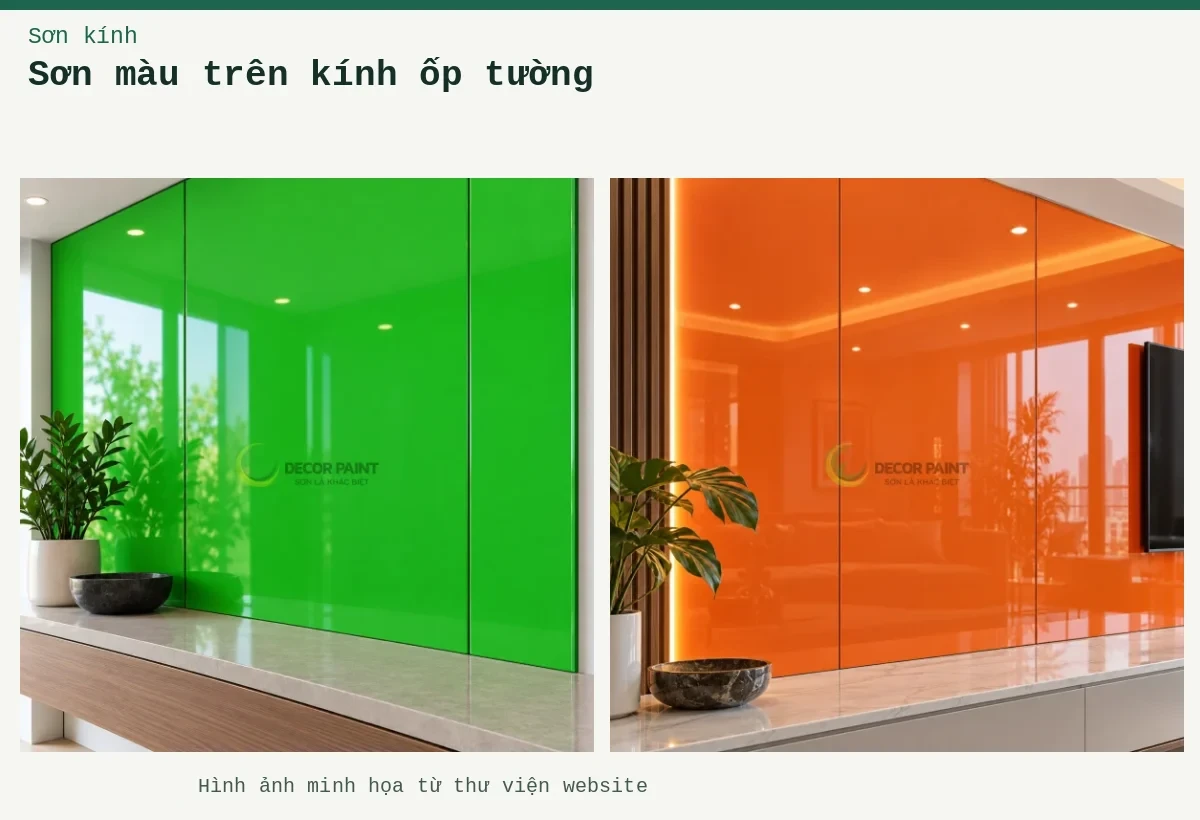 Sơn màu trên kính ốp tường – Ảnh minh họa: Kính ốp tường; Kính ốp tường.