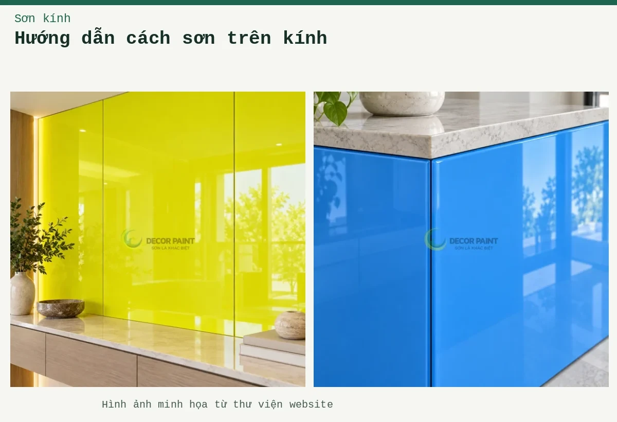 Hướng dẫn cách sơn trên kính – Ảnh minh họa: Góc nối tủ kính; Kính ốp tường.