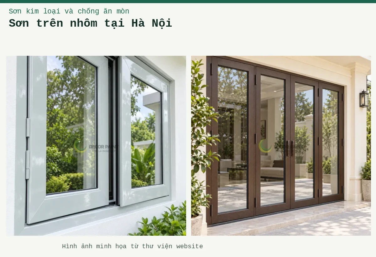 Sơn trên nhôm tại Hà Nội – Ảnh minh họa: Cửa nhôm gấp nâu Xingfa; Cửa nhôm xám GBT-001.