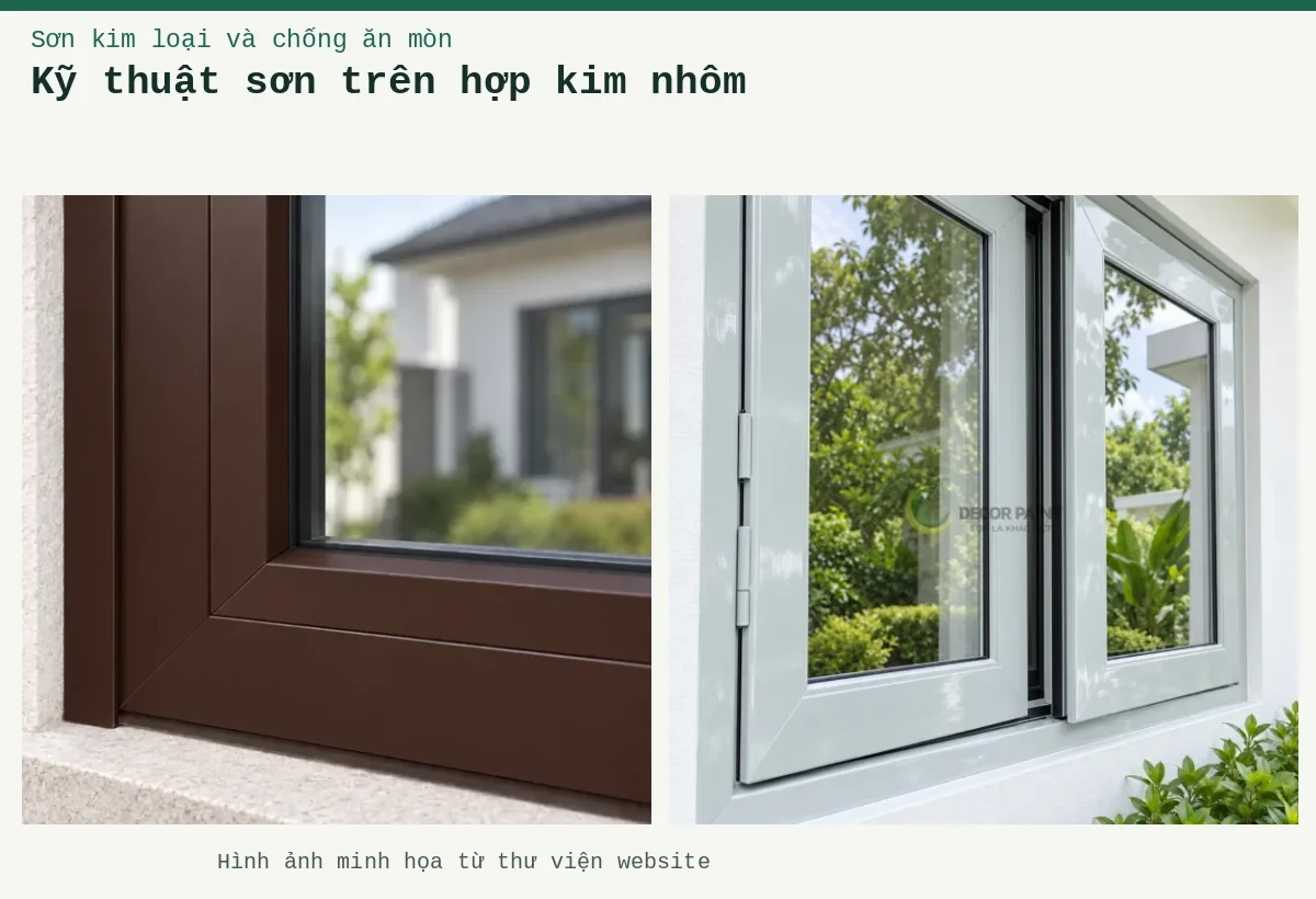 Kỹ thuật sơn trên hợp kim nhôm – Ảnh minh họa: Sơn nhôm xingfa nâu mờ – cận cảnh lớp phủ trên kim loại; Cửa nhôm xám GBT-001.