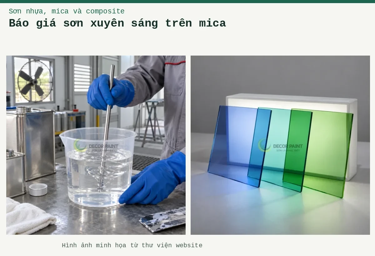 Báo giá sơn xuyên sáng trên mica – Ảnh minh họa: Tấm acrylic trong màu xuyên sáng; Khuấy dung môi.