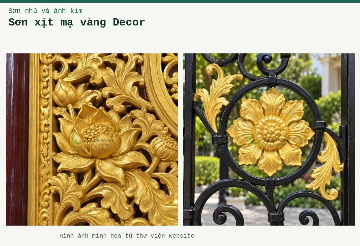 Sơn xịt mạ vàng Decor – Ảnh minh họa: Cận cảnh hoa tròn nhũ vàng; Chi tiết hoa sen nhũ vàng A11.
