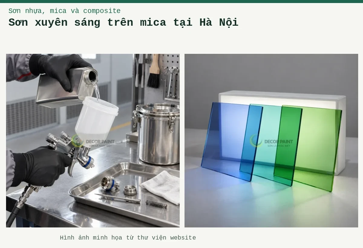 Sơn xuyên sáng trên mica tại Hà Nội – Ảnh minh họa: Tấm acrylic trong màu xuyên sáng; Vệ sinh súng phun.