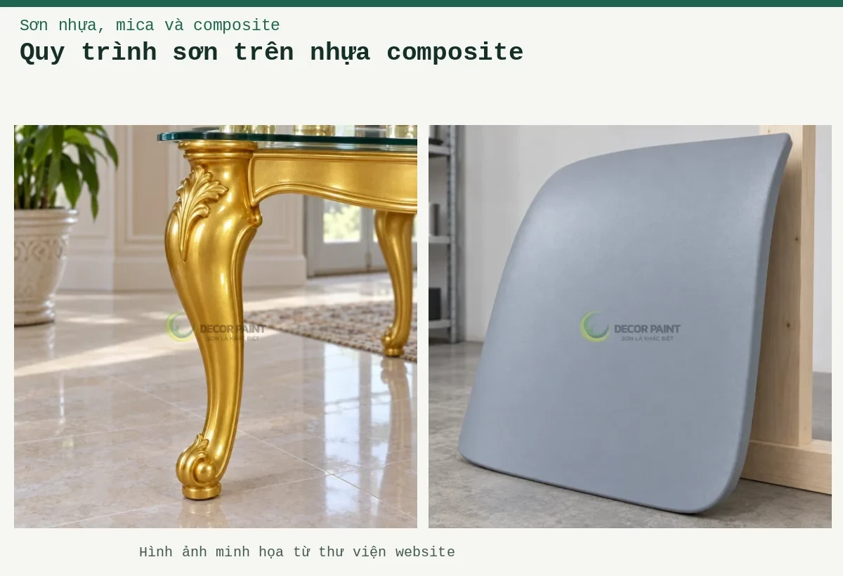 Quy trình sơn trên nhựa composite – Ảnh minh họa: Chân bàn composite cong; Panel composite cong.