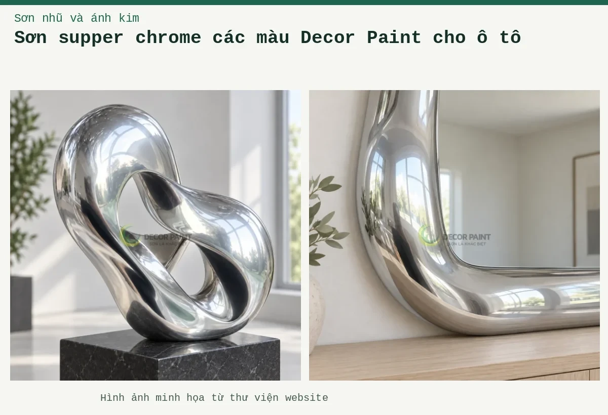 Sơn supper chrome các màu Decor Paint cho ô tô – Ảnh minh họa: Khung gương Chrome; Vòng trang trí Chrome.