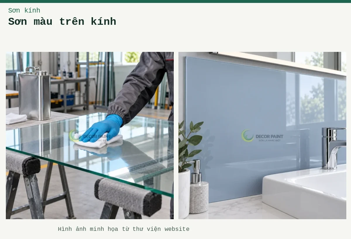 Sơn màu trên kính – Ảnh minh họa: Kính ốp lavabo; Làm sạch kính.