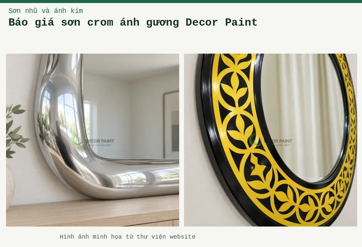 Báo giá sơn crom ánh gương Decor Paint – Ảnh minh họa: Khung gương Chrome; Khung gương họa tiết lá vàng chanh.