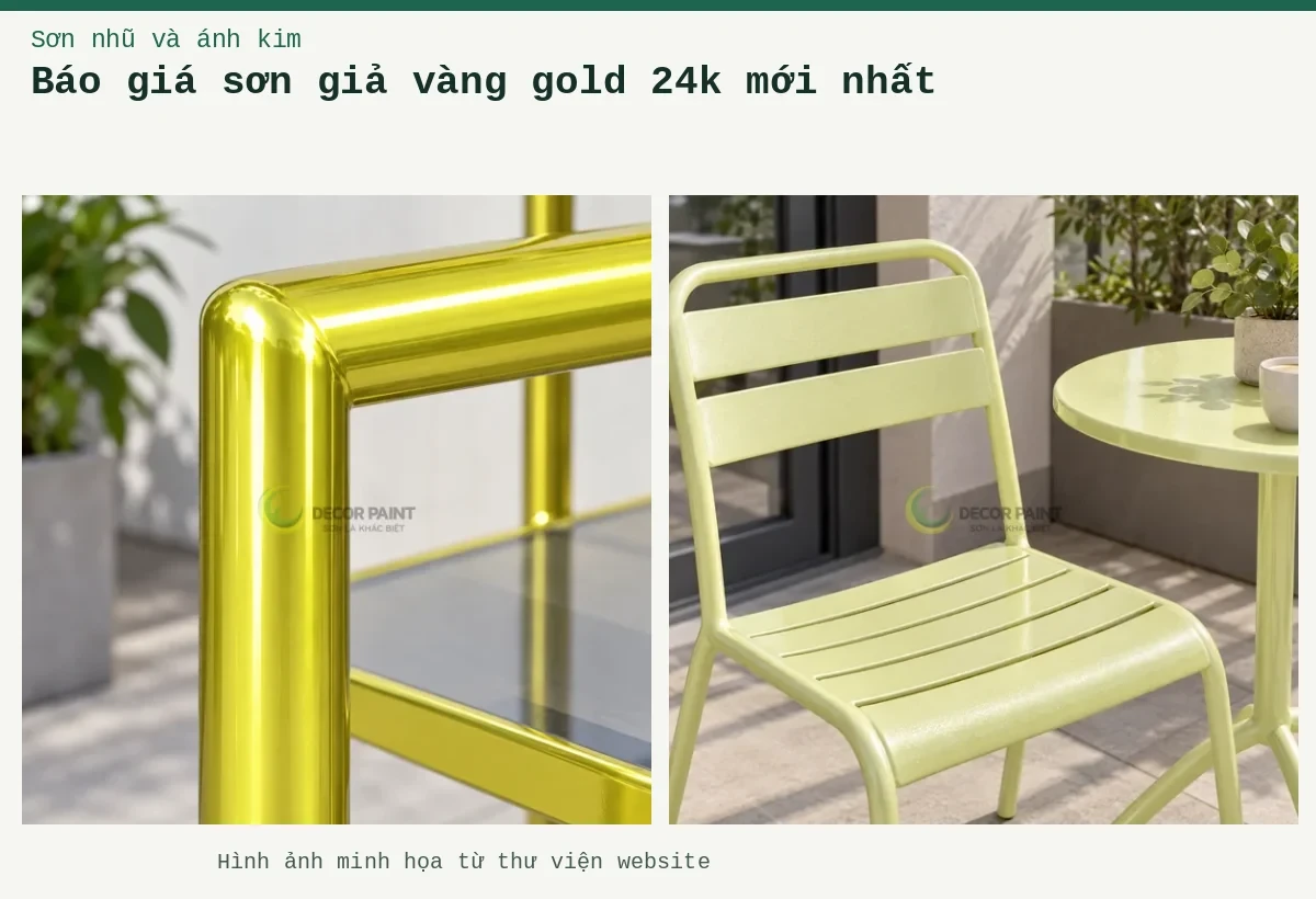 Báo giá sơn giả vàng gold 24k mới nhất – Ảnh minh họa: Bàn ghế kim loại nhũ vàng nhạt; Mối nối ống kim loại sơn giả vàng.
