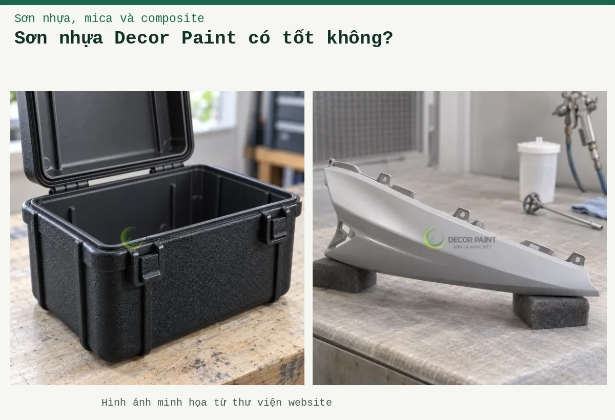 Sơn nhựa Decor Paint có tốt không? – Ảnh minh họa: Ốp nhựa trên đệm; Vỏ hộp nhựa cứng sơn đen sần, có gân tăng cứng và bản lề đúc.
